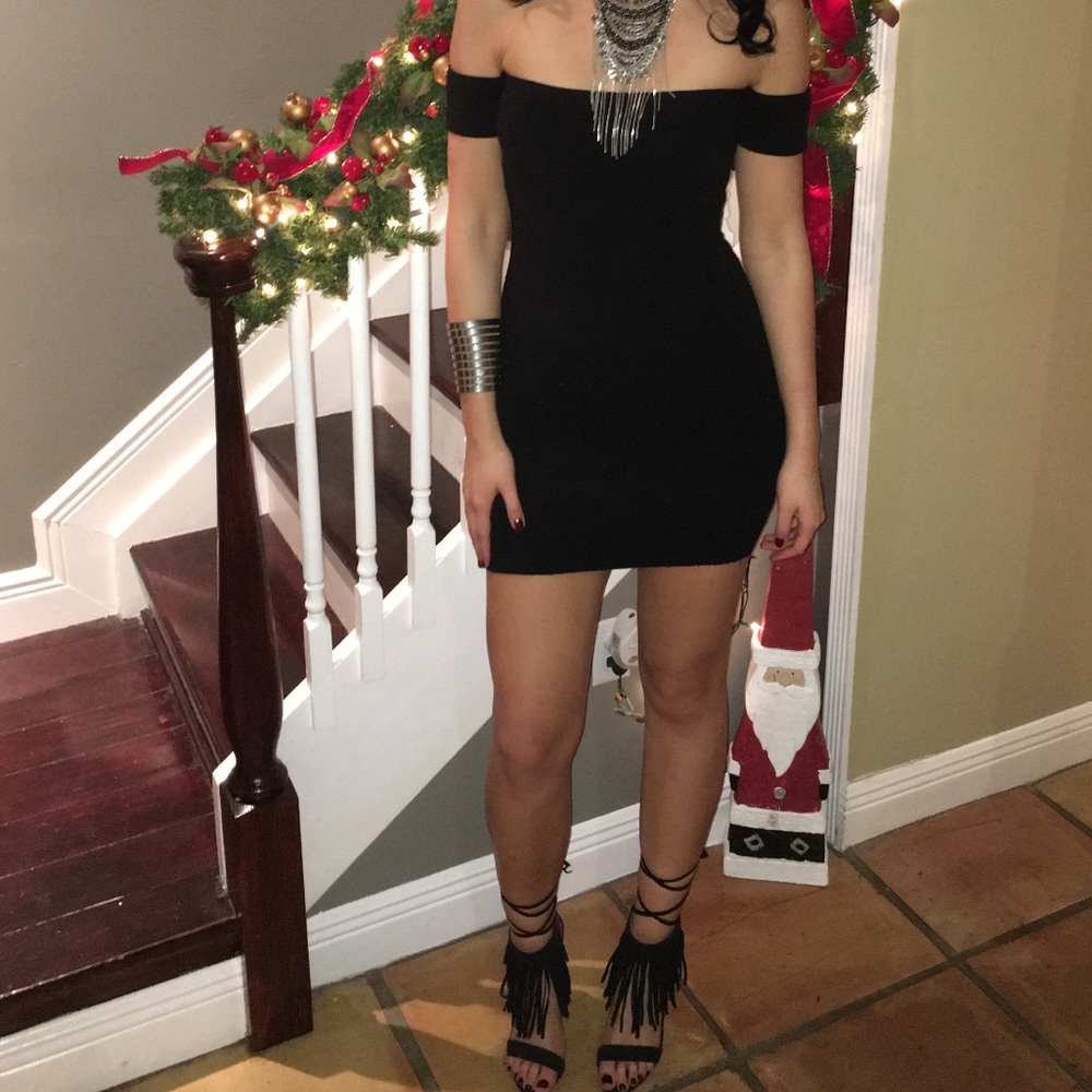 Black off the shoulder mini dress